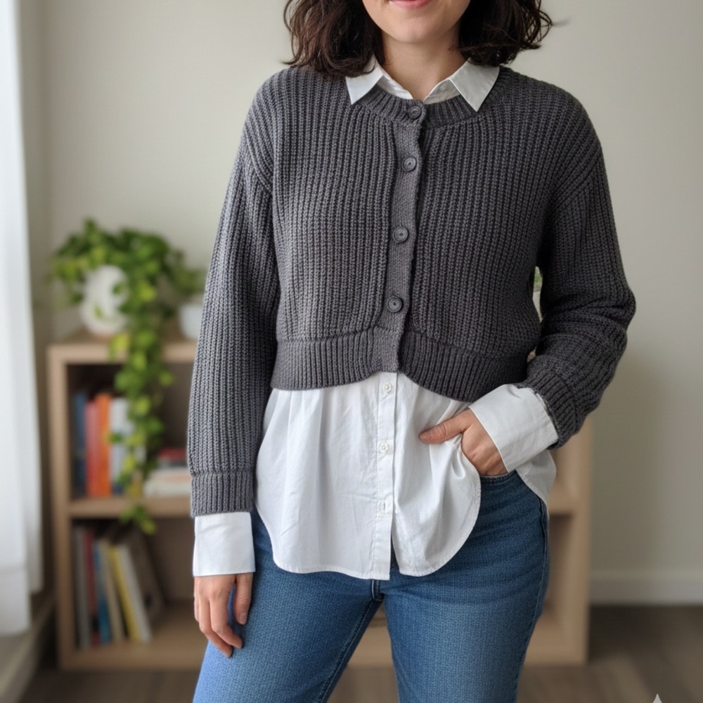 Anthropologie Dark Gray Button-Up Cardigan